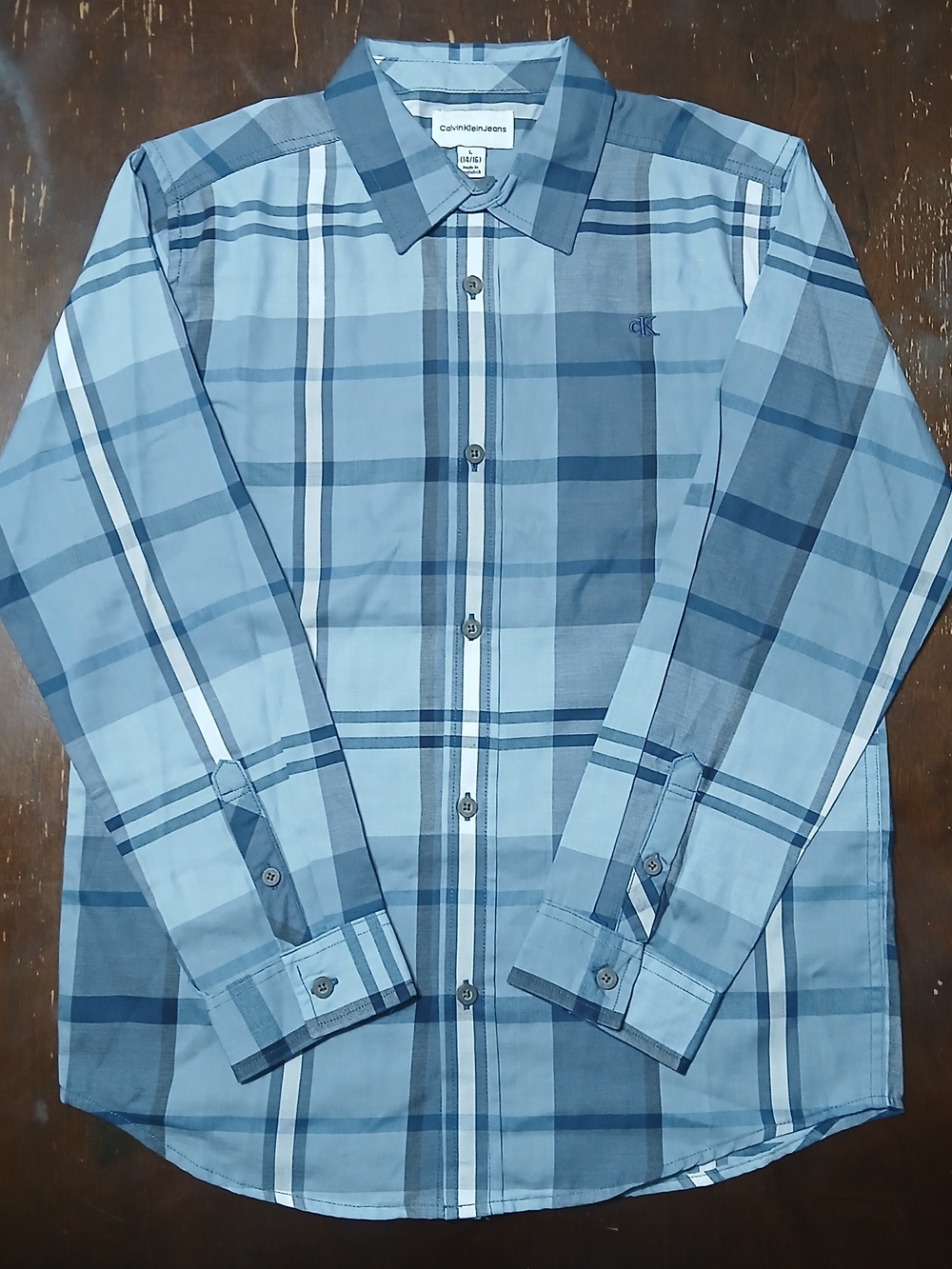 Calvin Klein Dark Denim Button-Up Shirt Size L (14/16)